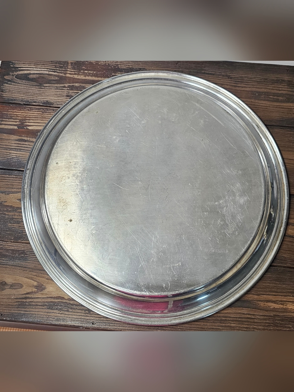 Wm Rogers Silverplate Tray 12” Round Ornate Engraved Vintage - Picture 3 of 5